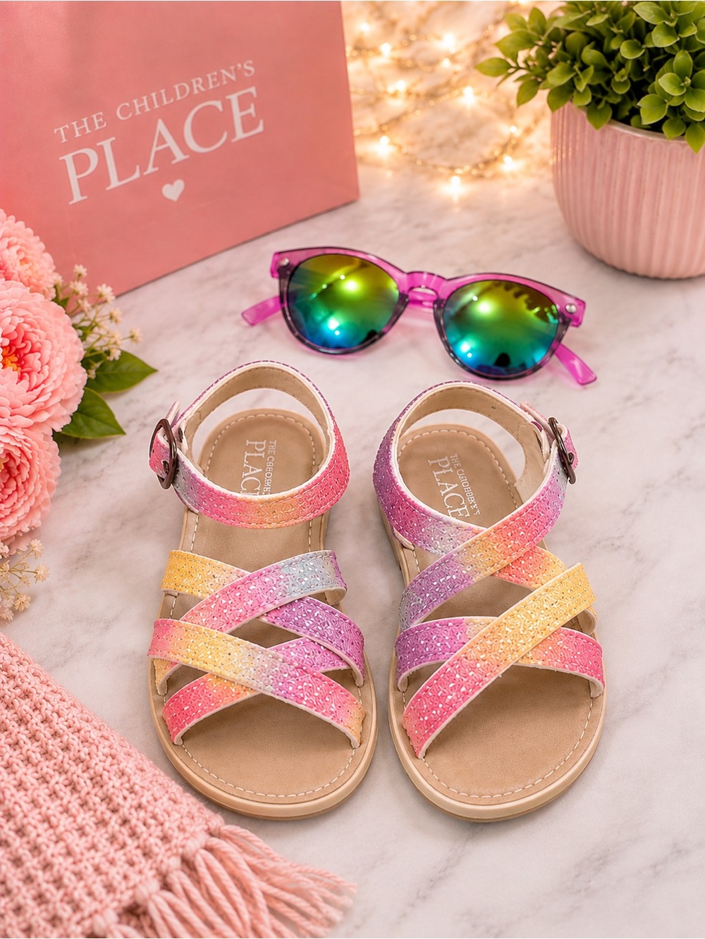 ✨ The Children’s Place Girls’ Glitter Sandals + Sunglasses Set – Size 6 ✨